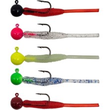 Kendo Hook Worm Jighead+Lrf Silikonu 2gr+4.5cm 5 Adet Head Green+Blue Glitter
