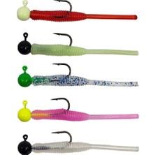 Kendo Hook Worm Jighead+Lrf Silikonu 1gr+4.5cm 5 Adet Head Green+Blue Glitter