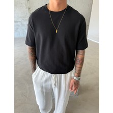 Old Money Desenli Basic T-Shirt - Siyah