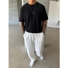 Old Money Desenli Basic T-Shirt - Siyah