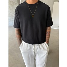 Old Money Desenli Basic T-Shirt - Siyah