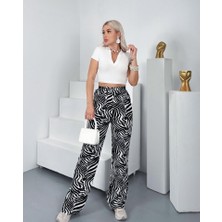 Arben Boutique Kadın Desenli Dokuma Viskon Kumaş Cepli Bol Paça Pantolon