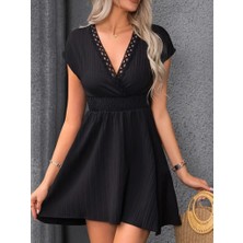 Arben Boutique Kadın Kısa Kollu Kruvaze Yakalı Beli Lastikli Bürümcük Elbise