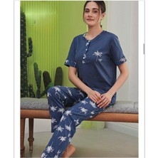 Miss Klein Kadın Büyük Beden Düğme Yaka Pamuklu Likralı Kısa Kol Pijama Takımı 1135 - 1 Adet