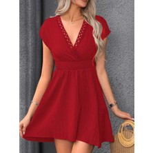 Ag Shoppings Kadın Kısa Kollu Kruvaze Yakalı Beli Lastikli Bürümcük Elbise