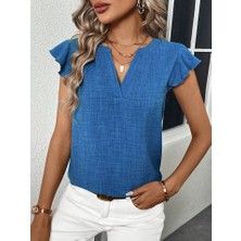 Vibe Unico Kadın Kısa Kelebek Kollu V Yakalı Bluz