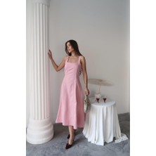 Mira Cotton Pembe Çift Dikişli Gabardin Elbise