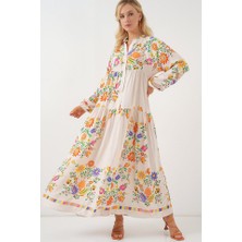 Arben Boutique 2423 Otantik Desenli Tesettür Elbise - B. Turuncu