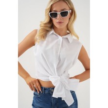 Arben Boutique Sıfır Kol Önü Bağlamalı Gömlek 20340 - Beyaz