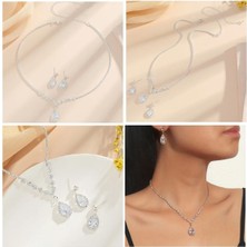 ( Kolye + Küpe ) 1 Set Kolye & Küpe Zirkonya Takı Seti