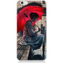 Apple iPhone 6 Uyumlu Kırmızı Şemsiyeli Kadın Yalnızlık  Desenli Silikon Kılıf