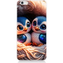 Apple iPhone 6 Plus Uyumlu Yuvalarında Sevimli Penguenler  Desenli Silikon Kılıf