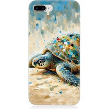 Apple iPhone 8 Plus Uyumlu Fırça Darbesiyle Deniz Kaplumbağası  Desenli Silikon Kılıf