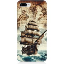 Apple iPhone 8 Plus Uyumlu Haritada Yelkenli Macera  Desenli Silikon Kılıf