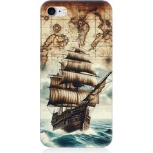 Apple iPhone 8 Uyumlu Haritada Yelkenli Macera  Desenli Silikon Kılıf