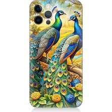 Apple iPhone 12 Pro Max Uyumlu Görkemli Tavuskuşu Bahçesi  Desenli Silikon Kılıf