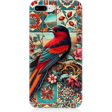 Apple iPhone 8 Plus Uyumlu Çini Desenli Kuş Kompozisyonu  Desenli Silikon Kılıf