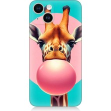 Apple iPhone 14 Uyumlu Balon Sakızlı Zürafa  Desenli Silikon Kılıf