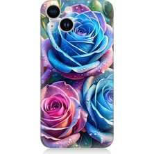 Apple iPhone 14 Uyumlu Gökkuşağı Renkli Güller  Desenli Silikon Kılıf