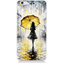 Apple iPhone 6 Plus Uyumlu Yağmurda Sarı Şemsiye Altında  Desenli Silikon Kılıf