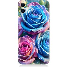 Apple iPhone 12 Mini Uyumlu Gökkuşağı Renkli Güller  Desenli Silikon Kılıf