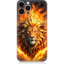 Apple iPhone 14 Pro Max Uyumlu Alevler Içinde Aslan  Desenli Silikon Kılıf
