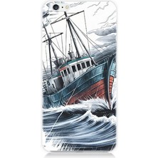 Apple iPhone 6 Uyumlu Beyaz Fırtınada Gemi  Desenli Silikon Kılıf