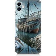 Apple iPhone 12 Uyumlu Ay Işığında Eski Gemi  Desenli Silikon Kılıf
