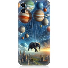 Apple iPhone 12 Uyumlu Gezegenler ve Fütüristik Filler  Desenli Silikon Kılıf