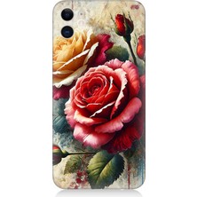 Apple iPhone 12 Mini Uyumlu Kırmızı Sarı Gül Tutkusu  Desenli Silikon Kılıf