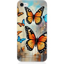 Apple iPhone 8 Uyumlu Uçuşan Renkli Kelebekler  Desenli Silikon Kılıf