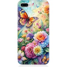 Apple iPhone 8 Plus Uyumlu Çiçeklerle Dans Eden Kelebek  Desenli Silikon Kılıf