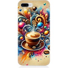 Apple iPhone 8 Plus Uyumlu Kahve ve Renkli Dalgalar  Desenli Silikon Kılıf