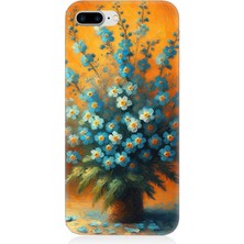 Apple iPhone 7 Plus Uyumlu Turuncuda Mavi Çiçekler  Desenli Silikon Kılıf