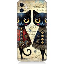 Apple iPhone 11 Uyumlu Dantel Elbiseli Kedi Dostluğu  Desenli Silikon Kılıf