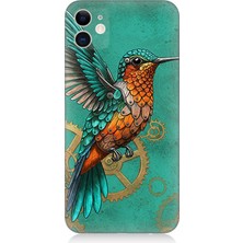 Apple iPhone 12 Mini Uyumlu Turkuaz Zeminde Sinek Kuşu  Desenli Silikon Kılıf