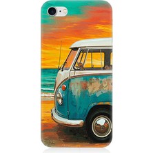 Apple iPhone 8 Uyumlu Sahilde Mavi Karavan  Desenli Silikon Kılıf