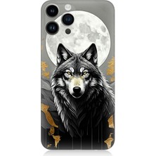 Apple iPhone 14 Pro Max Uyumlu Dolunayda Uyanık Kurt  Desenli Silikon Kılıf