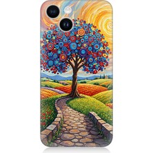 Apple iPhone 13 Uyumlu Masalsı Renkli Yolculuk Ağacı  Desenli Silikon Kılıf