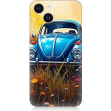 Apple iPhone 14 Plus Uyumlu Mavilikte Vosvos Nostaljisi  Desenli Silikon Kılıf