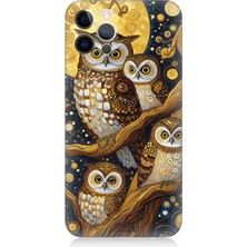 Apple iPhone 12 Pro Max Uyumlu Altın Ayda Baykuşlar  Desenli Silikon Kılıf