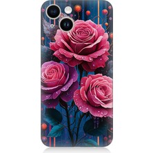 Apple iPhone 14 Uyumlu Gece Açan Pembe Güller  Desenli Silikon Kılıf
