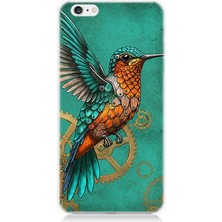 Apple iPhone 6 Plus Uyumlu Turkuaz Zeminde Sinek Kuşu  Desenli Silikon Kılıf