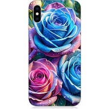 Apple iPhone x Uyumlu Gökkuşağı Renkli Güller  Desenli Silikon Kılıf