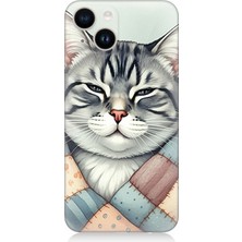 Apple iPhone 14 Plus Uyumlu Yamalı Sevimli Kedi  Desenli Silikon Kılıf