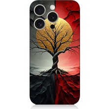 Apple iPhone 15 Pro Uyumlu Siyah Gölge Ağaç  Desenli Silikon Kılıf