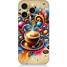 Apple iPhone 15 Pro Uyumlu Kahve ve Renkli Dalgalar  Desenli Silikon Kılıf