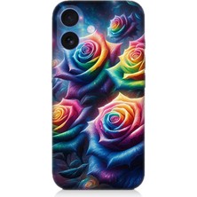 Apple iPhone 16 Uyumlu Gökkuşağı Güllerin Patlaması  Desenli Silikon Kılıf