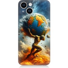 Apple iPhone 13 Uyumlu Dünyayı Taşıyan Atlas  Desenli Silikon Kılıf