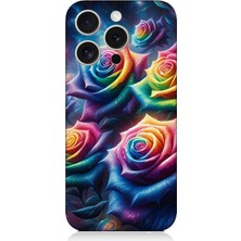Apple iPhone 15 Pro Uyumlu Gökkuşağı Güllerin Patlaması  Desenli Silikon Kılıf